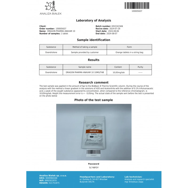 Anavar 10 - Oxandrolone - Dragon Pharma, Europe