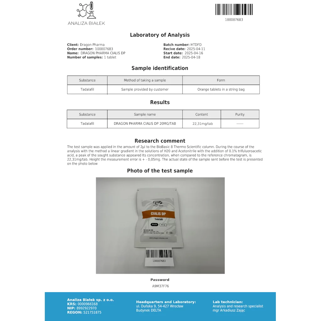 Cialis - Tadalafil - Dragon Pharma, Europe