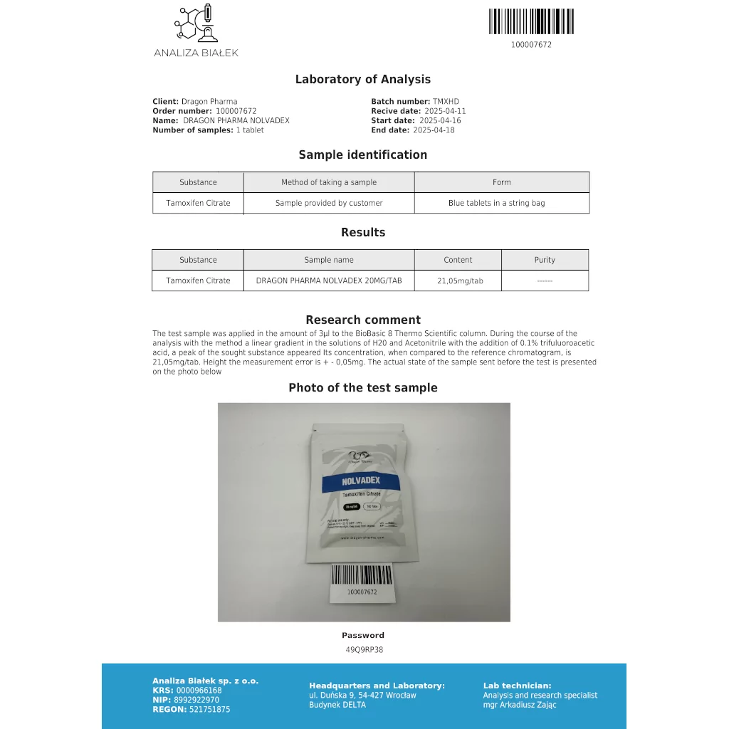 Nolvadex - Tamoxifen Citrate - Dragon Pharma, Europe