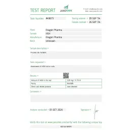 Dragontropin HGH Lab Test Certificate October 2024 showing 11.79 IU