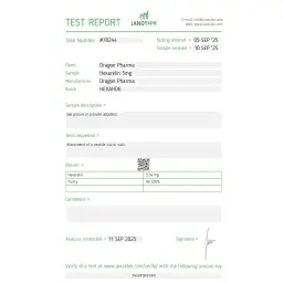Hexarelin Lab Test Certificate September 2025 showing 5.34mg result