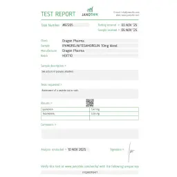 Ipamorelin & Tesamorelin Lab Test Certificate November 2025 showing 5.47mg Ipamorelin and 5.33mg Tesamorelin