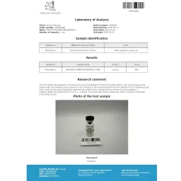 Melanotan 2 5mg Lab Test Certificate April 2025 showing 5.56mg result