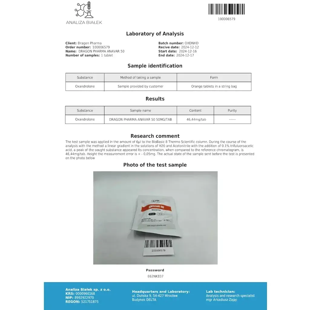 Anavar 50 mg - Oxandrolone - Dragon Pharma, Europe