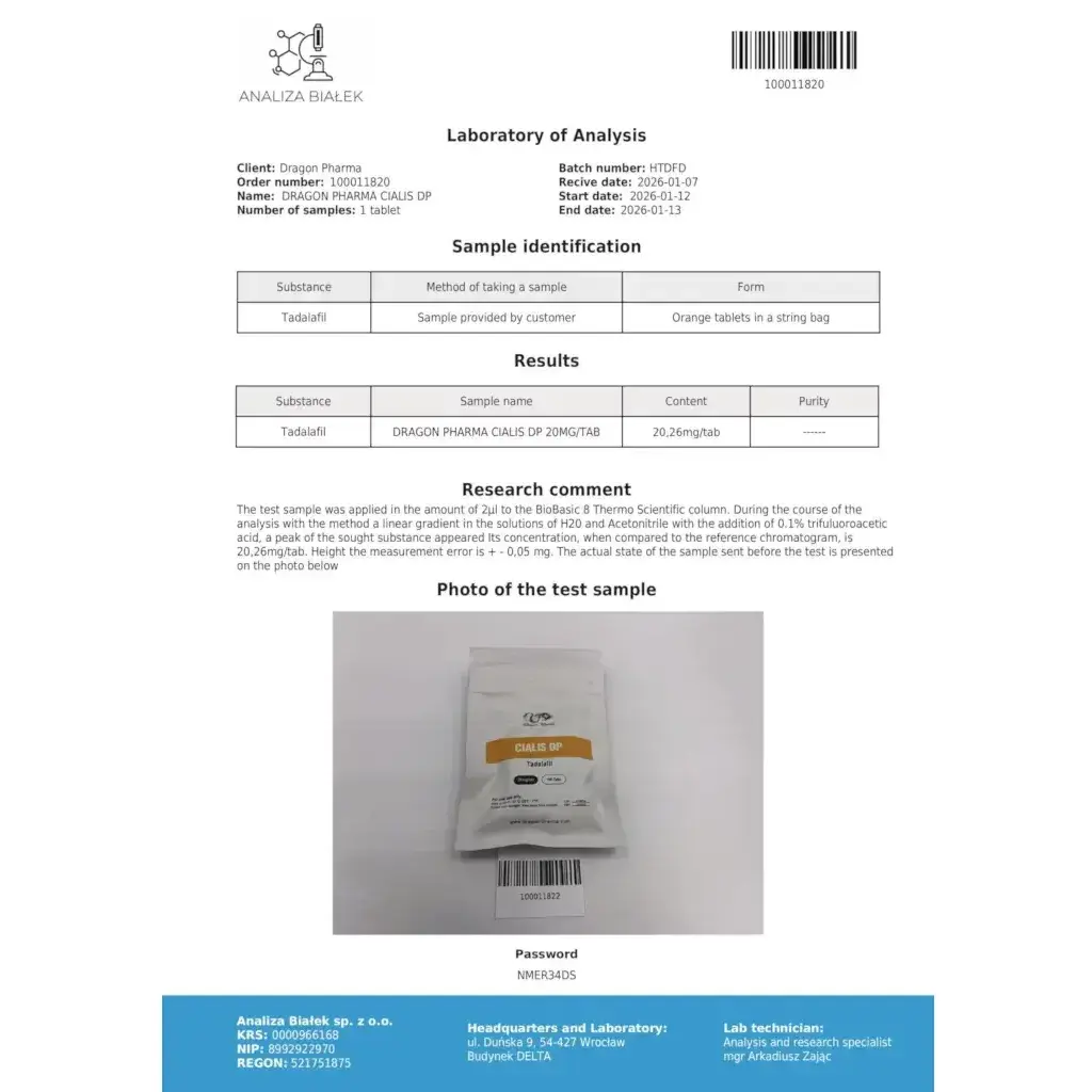 Cialis 20 mg - Tadalafil - Dragon Pharma, Europe