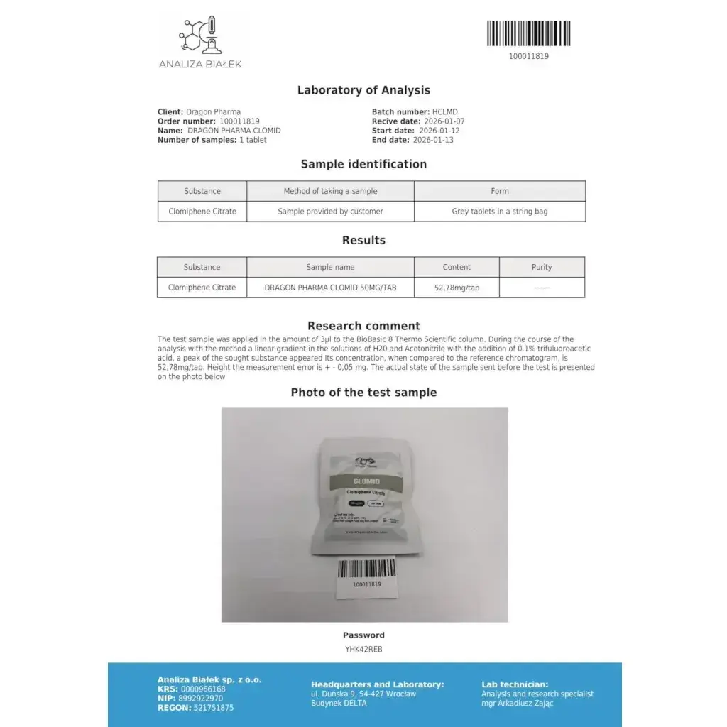 Clomid 50 mg - Clomiphene Citrate - Dragon Pharma, Europe