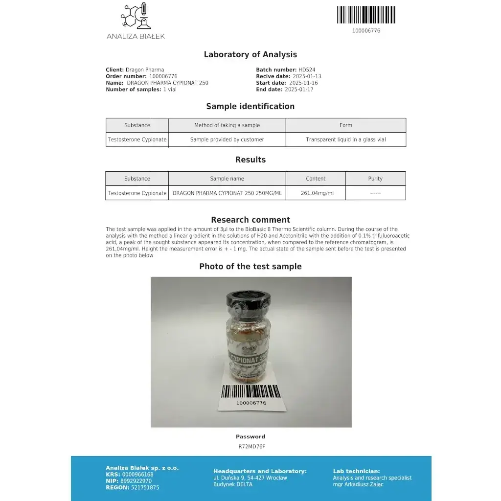 Cypionate 250 mg - Testosterone Cypionate - Dragon Pharma, Europe