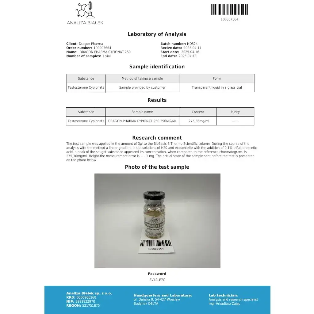 Cypionate 250 mg - Testosterone Cypionate - Dragon Pharma, Europe