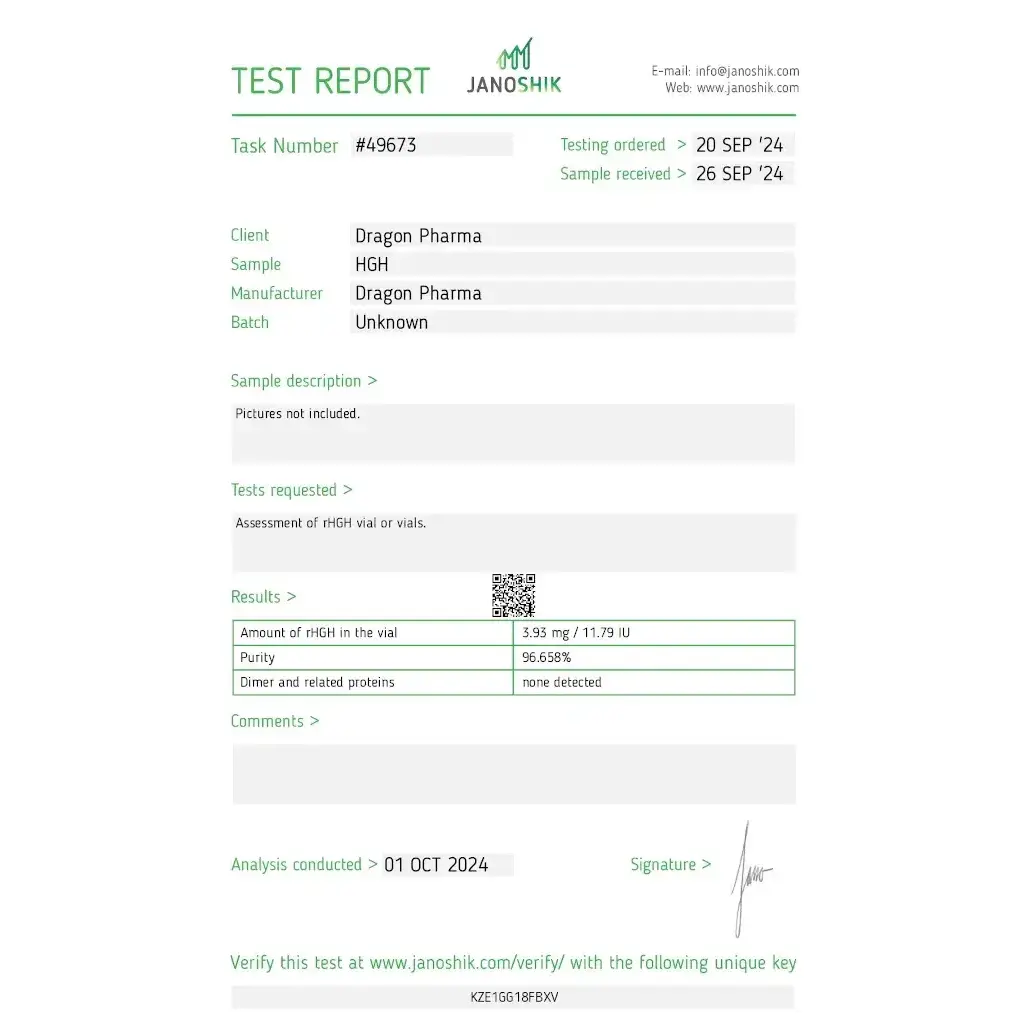 Dragontropin HGH 100 IU - Human Growth Hormone - Dragon Pharma, Europe