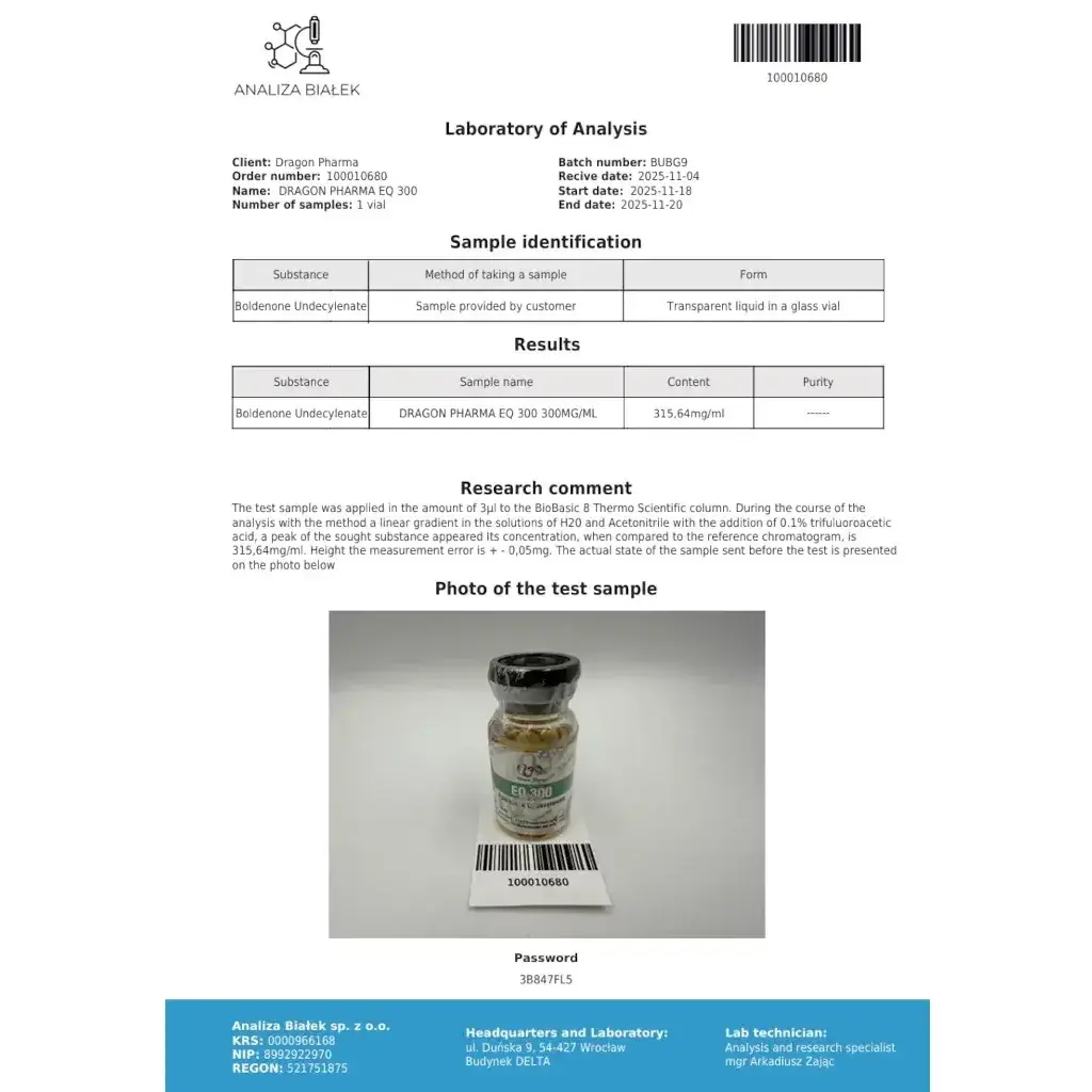 EQ 300 mg - Boldenone Undecylenate - Dragon Pharma, Europe