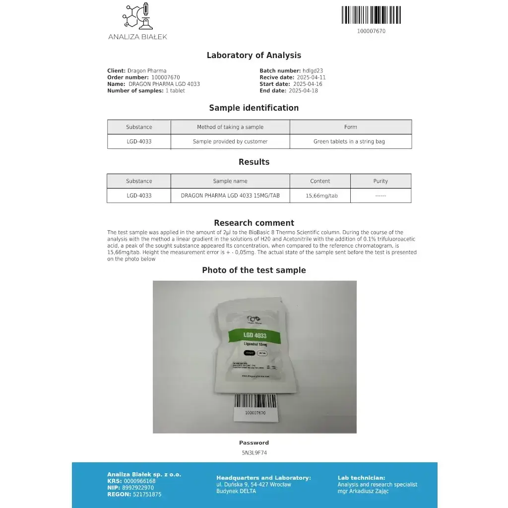 LGD 4033 15 mg - Ligandrol - Dragon Pharma, Europe