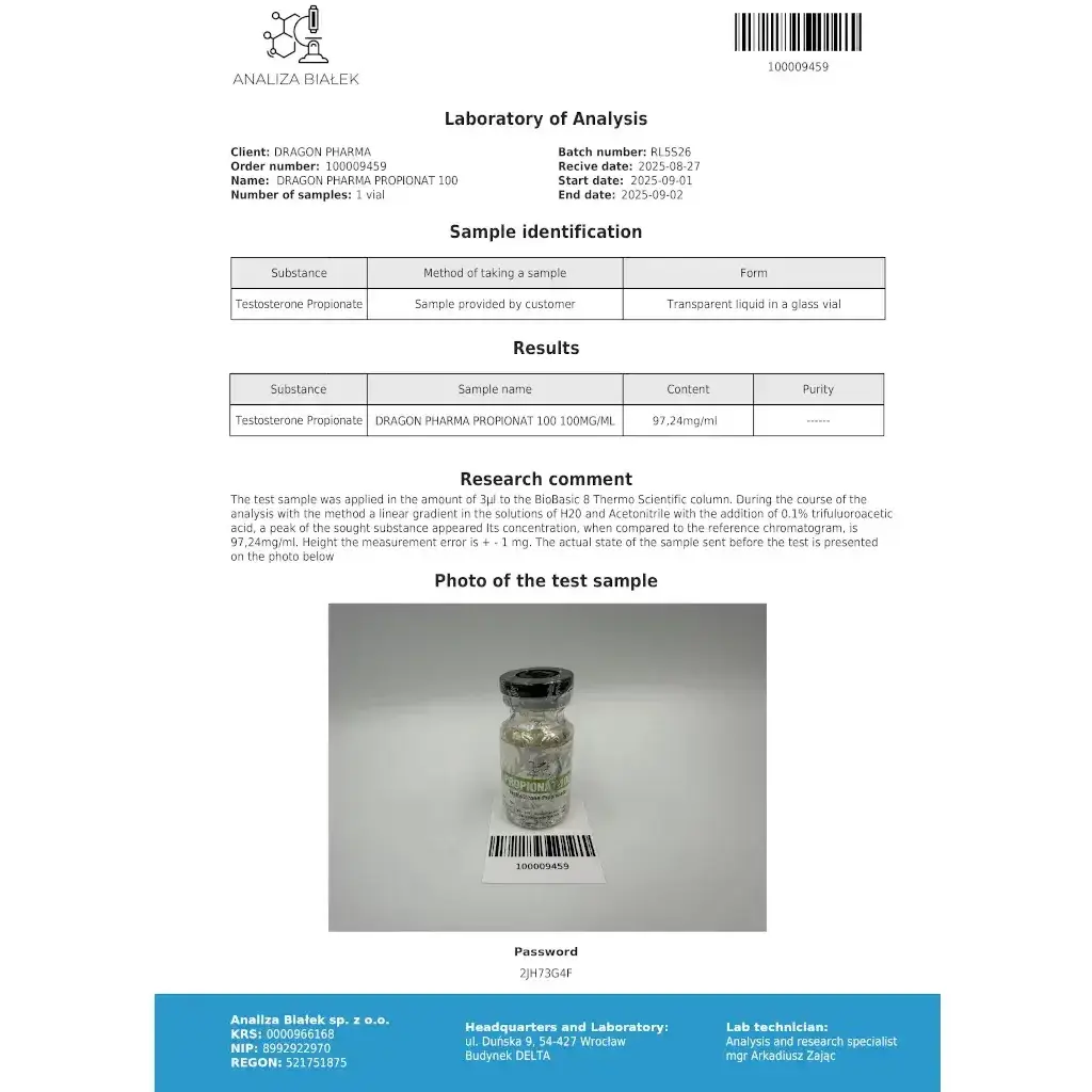Propionat 100 mg - Testosterone Propionate - Dragon Pharma, Europe