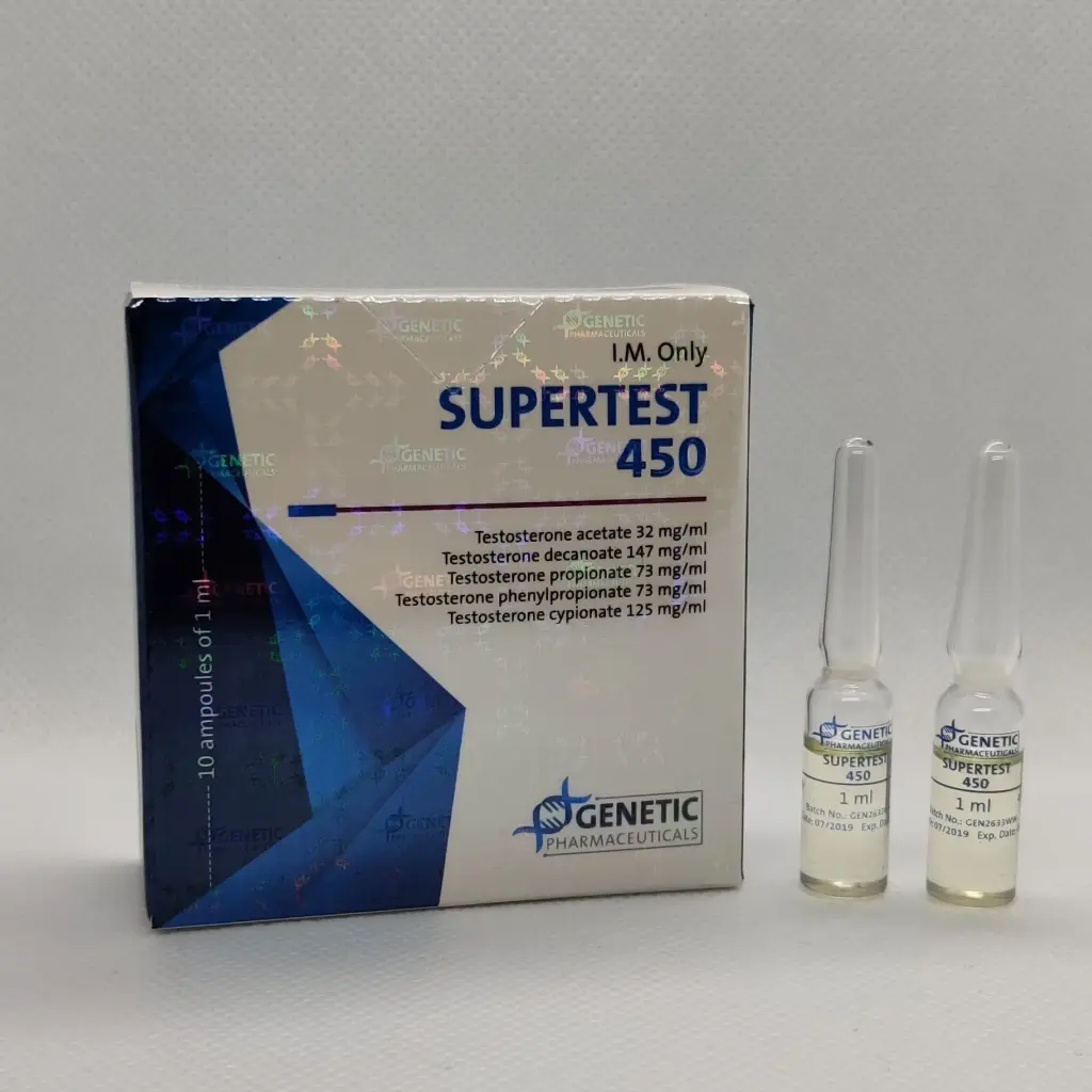 Supertest 450 - Testosterone Acetate,Testosterone Decanoate,Testosterone Propionate,Testosterone Phenylpropionate,Testosterone Cypionate - Genetic Pharmaceuticals Supertest 450 - Testosterone Acetate,Testosterone Decanoate,Testosterone Propionate,Testosterone Phenylpropionate,Testosterone Cypionate - Genetic Pharmaceuticals