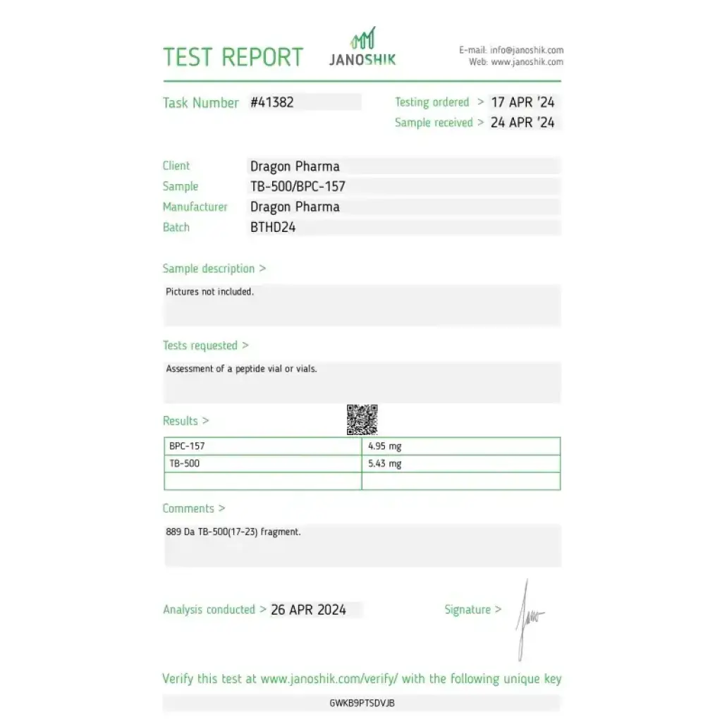 TB 500 5 mg/BPC 157 5 mg - Thymosin Beta 4,Body Protective Compound 157 - Dragon Pharma, Europe