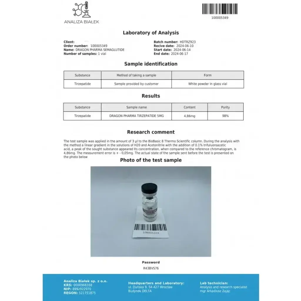 Tirze-Pep 5 mg - Tirzepatide - Dragon Pharma, Europe Tirze-Pep 5 mg - Tirzepatide - Dragon Pharma, Europe